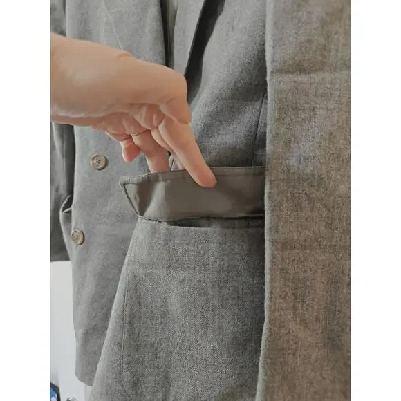 Lauren Ralph Lauren Vintage Gray Wool Petite Double Breast Blazer Classic Sz 4P - Picture 7 of 10
